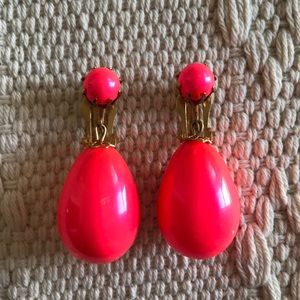 Clip on vintage neon pink teardrop earrings